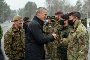 Photo: NATO Secretary General Jens Stoltenberg visits the NATO enhanced Forward Presence (eFP) battlegroup at the Ādaži Military Base, together with the Minister for Foreign Affairs of Canada, Mélanie Joly, and the Minister of Defence of Latvia, Artis Pabriks. Credit: NATO