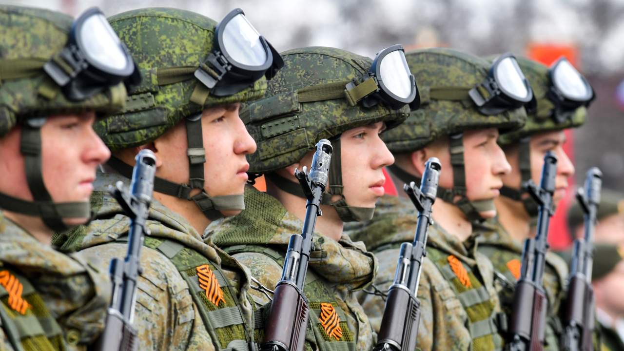 Photo: MURMANSK, RUSSIA – MAY 9, 2021: Servicemen line up before a Victory Day military parade marking the 76th anniversary of the victory over Nazi Germany in World War II. Credit: Lev Fedoseyev/TASS