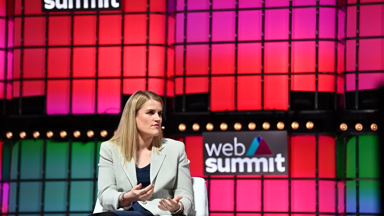 Photo: Frances Haugen speaks at the 2021 Web Summit. Credit: Wikimedia Commons