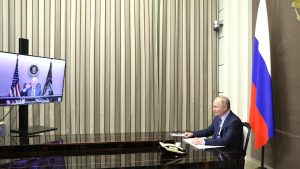 Photo: Joe Biden meets with Vladimir Putin via video conference to discuss the escalating crisis on Ukraine's border. Credit: Kremlin.ru