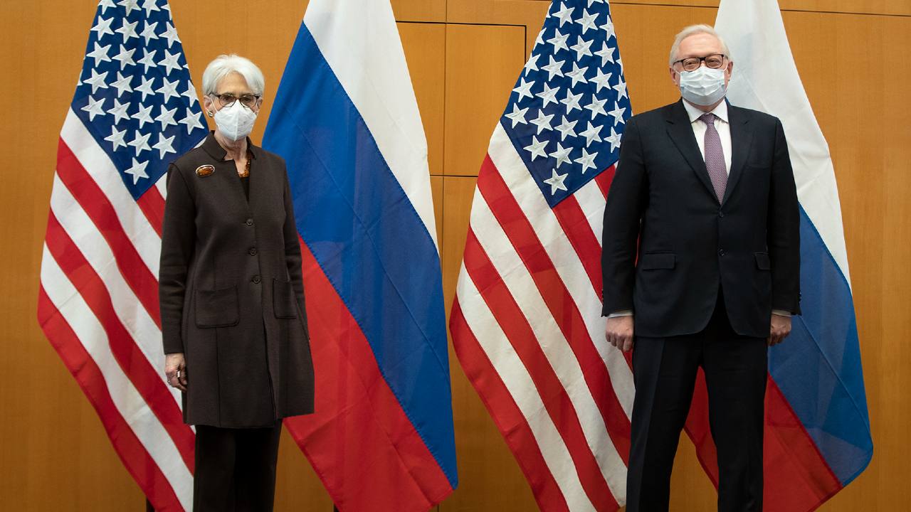 Photo: U.S. Deputy Secretary of State Wendy Sherman and Russian Deputy Foreign Minister Sergei Ryabkov in Geneva, Switzerland January 10, 2022. Credit: Wendy Sherman via Twitter