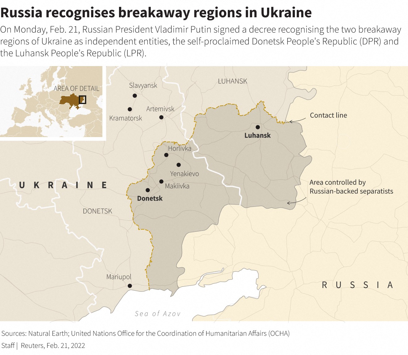 Ukraine crisis assets Showing the area of two breakaway regions in eastern Ukraine