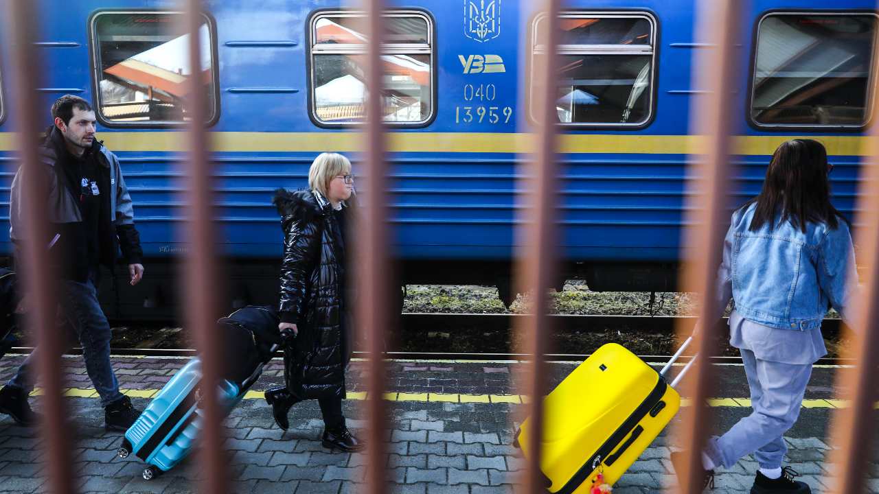 Photo: Passengers arrived on a train from Odesa via Lviv in Ukraine to the railway station in Przemysl, Poland on February 24, 2022. The Russian invasion of Ukraine can cause a mass exodus of refugees to Poland. Credit: Photo by Beata Zawrzel/NurPhoto.