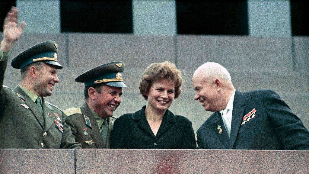 Photo: Nikita Khrushchev, Valentina Tereshkova, Pavel Popovich and Yury Gagarin at Lenin Mausoleum. Credit: RIAN archive 159271