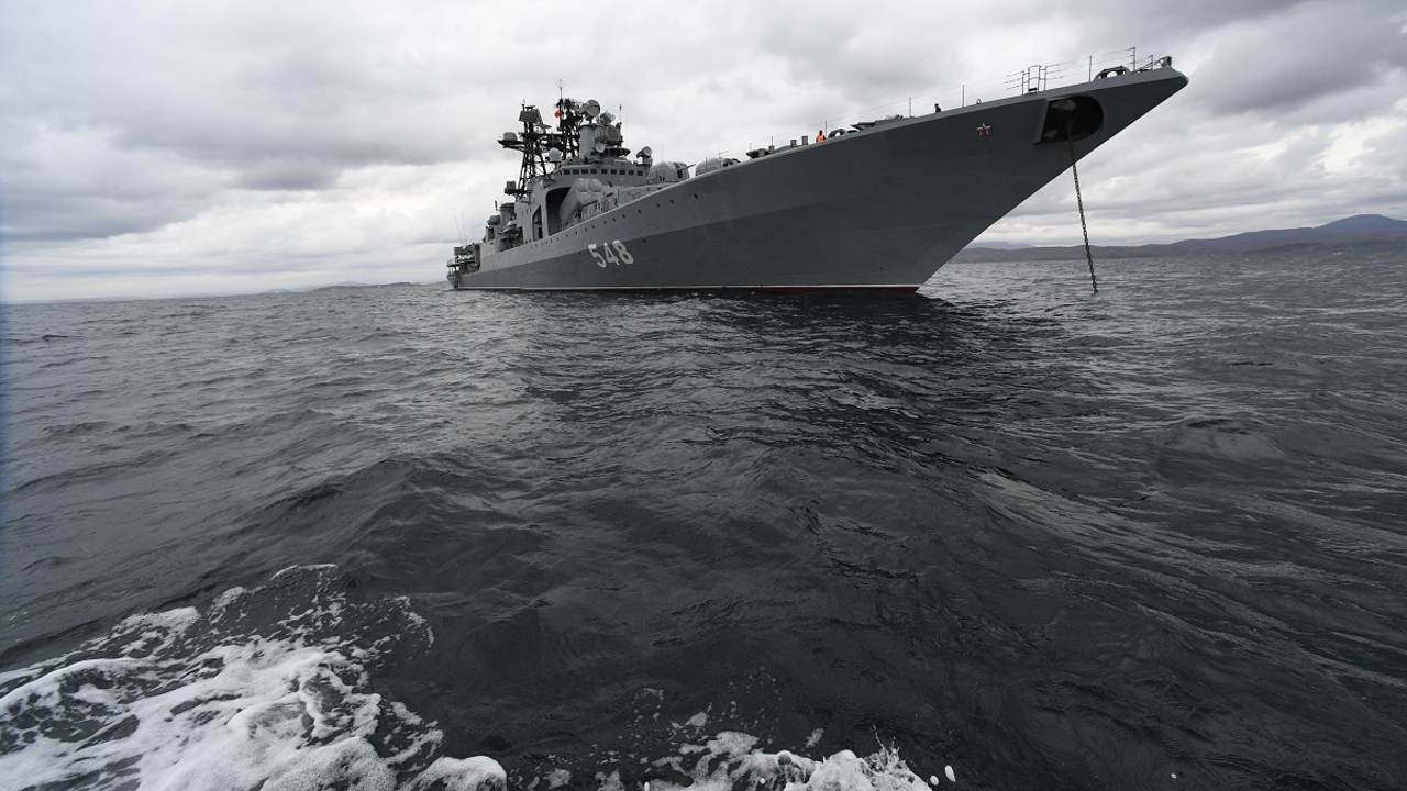 Photo: Russian vessel at the completion of the Russian-Chinese exercise Maritime Interaction 2021. Credit: Russian Ministry of Defense