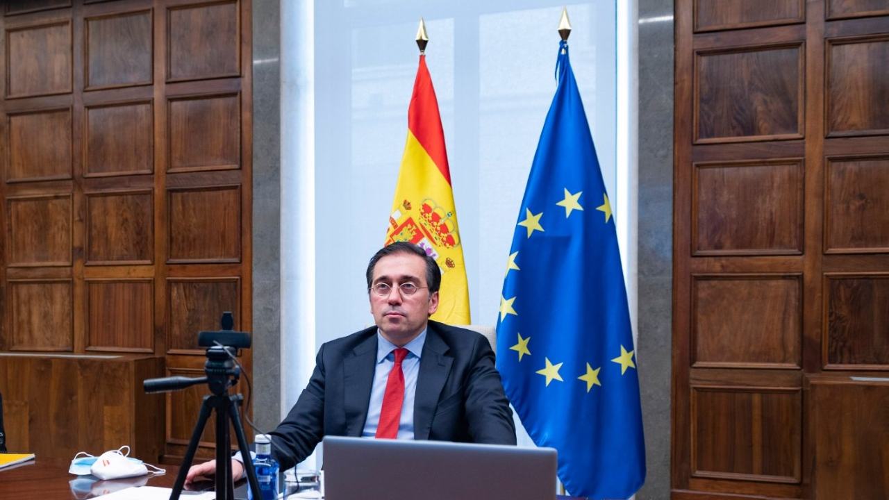 Photo: Spanish Minister of Foreign Affairs, José Manuel Albares, speaks at OSCE PA meeting. He condemns the Russian aggression against Ukraine and has demands the cessation of the attack. Credit: Spanish Ministry of Foreign Affairs via Twitter.