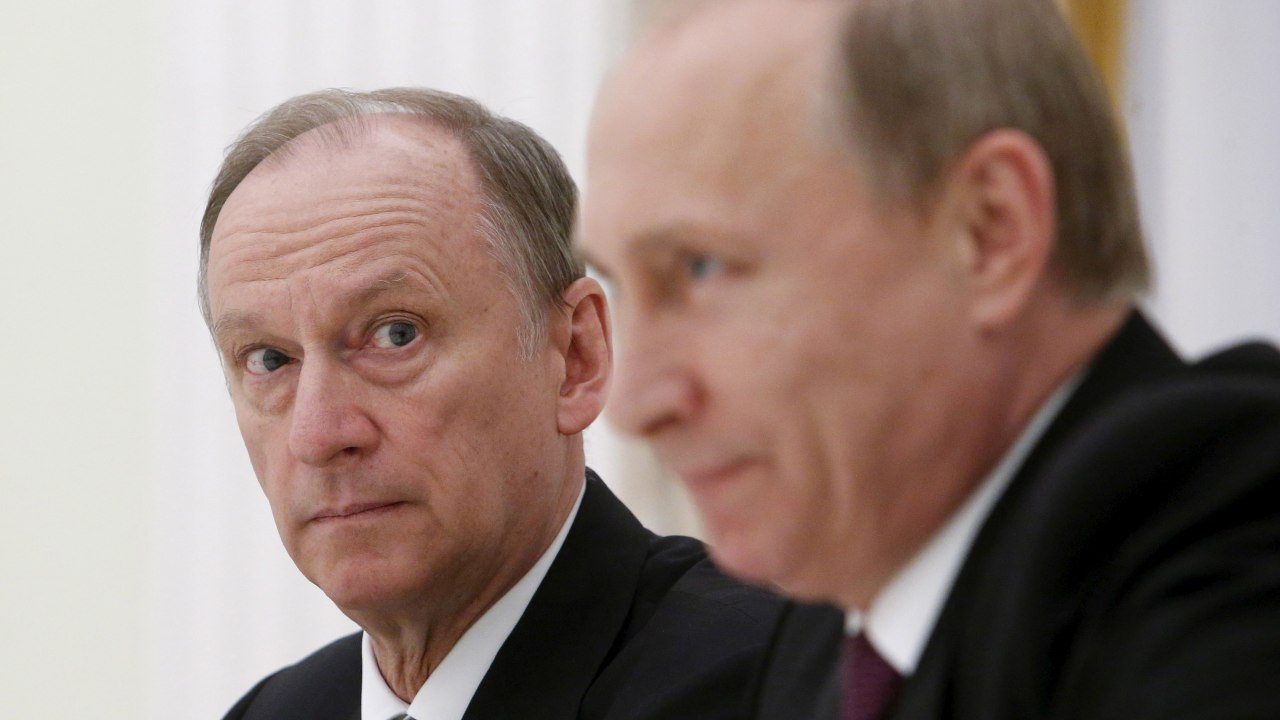 Photo: Russian Security Council Secretary Nikolai Patrushev (L) looks at President Vladimir Putin during a meeting with the BRICS countries' senior officials in charge of security matters at the Kremlin in Moscow, Russia, May 26, 2015. To match Special Report BRITAIN-EU/JOHNSON-RUSSIAN REUTERS. Credit: Sergei Karpukhin/File Photo