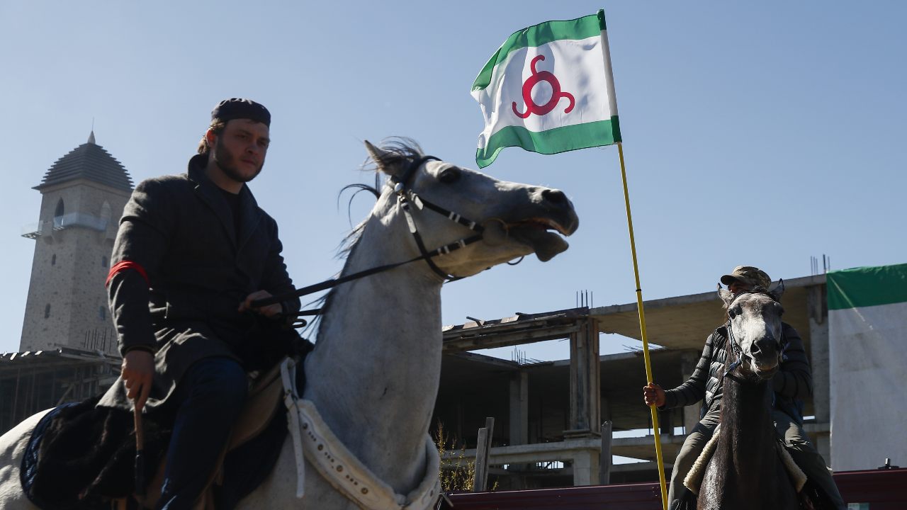Photo: Participants ride horses during a protest against the new land swap deal, agreed by the heads of the Russian regions of Ingushetia and Chechnya, in Ingushetia's capital Magas, Russia October 7, 2018. Credit: REUTERS/Maxim Shemetov.