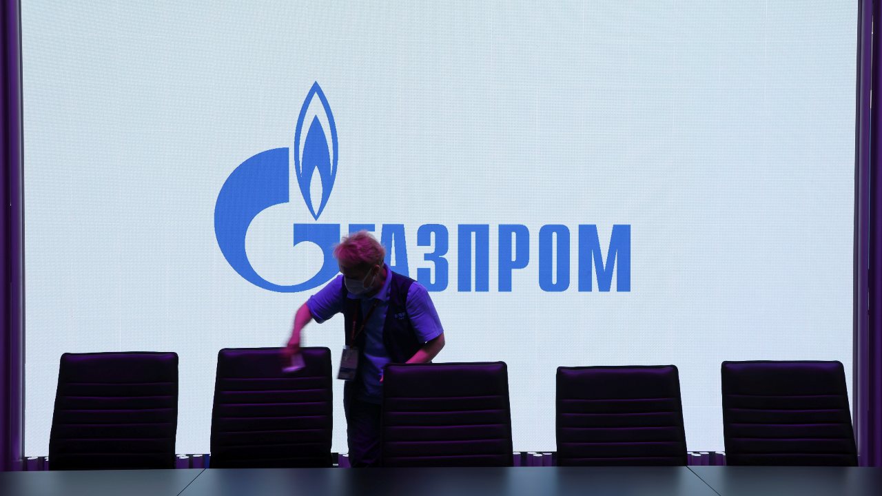 Photo: A view shows a screen with the logo of Gazprom at the St. Petersburg International Economic Forum (SPIEF) in Saint Petersburg, Russia June 17, 2022. Credit: REUTERS/Anton Vaganov