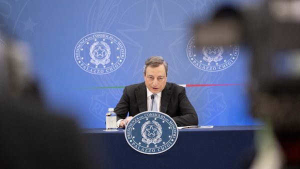 Photo: The President of the Council of Ministers, Mario Draghi, held a press conference together with Undersecretary of State Roberto Garofoli following Council of Ministers meeting no. 85. Credit: Italian Government Presidency of the Council of Ministers website.