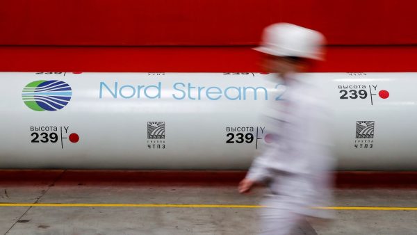 Photo: The logo of the Nord Stream 2 gas pipeline project is seen on a pipe at Chelyabinsk pipe rolling plant owned by ChelPipe Group in Chelyabinsk, Russia, February 26, 2020. Credit: REUTERS/Maxim Shemetov