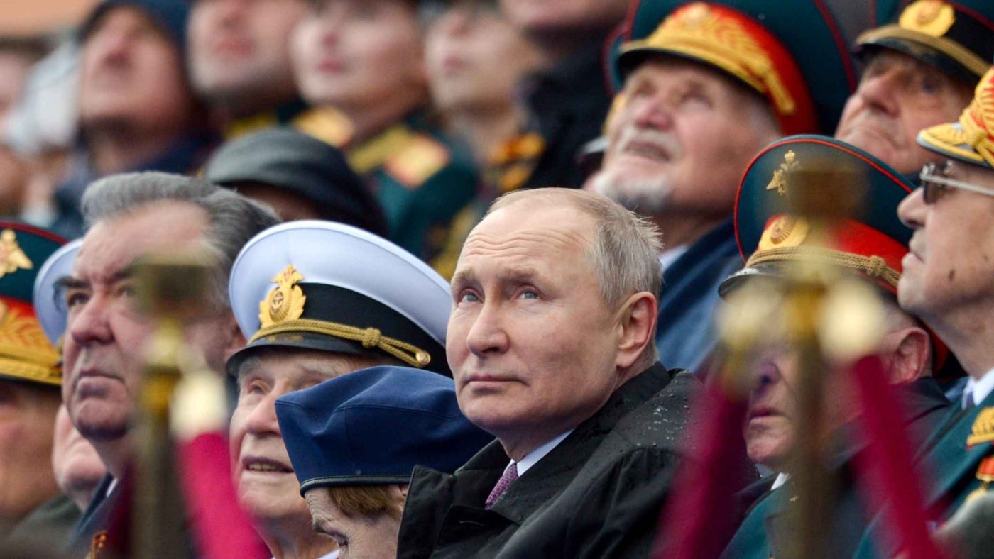 Photo: MOSCOW, RUSSIA – MAY 9, 2021: Russia's President Vladimir Putin (C) attends a Victory Day military parade held in Red Square to mark the 76th anniversary of the victory over Nazi Germany in World War II. Credit: Alexei Nikolsky/Russian Presidential Press and Information Office/TASS.