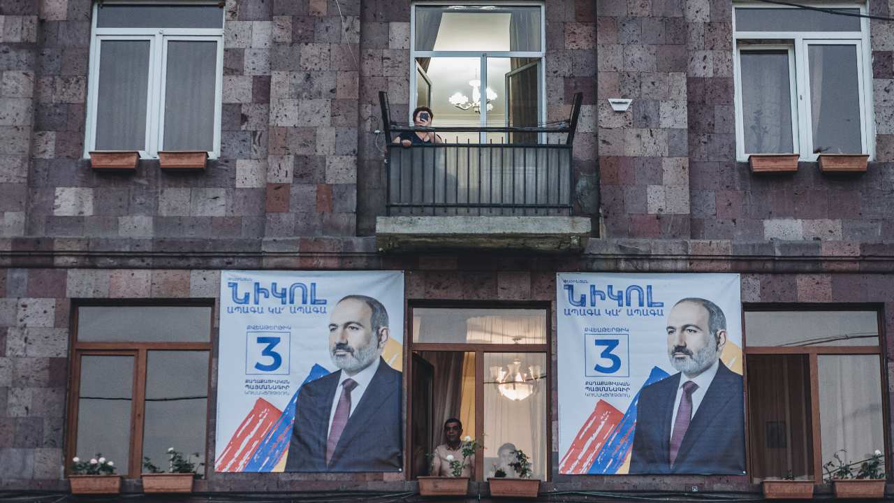 Photo: Election posters of Nikol Pashinyan, main candidate of the Civil Contract party for the parliamentary elections in Armenia. Credit: Diego Herrera / SOPA Images/Sipa USA