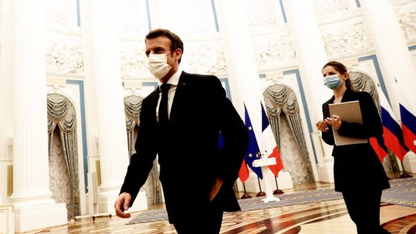 Photo: French President Emmanuel Macron leaves after a joint press conference after meeting with his Russian counterpart in Moscow, Russia early on February 8, 2022. International efforts to defuse the standoff over Ukraine intensified with French President holding talks in Moscow and German Chancellor in Washington to coordinate policies as fears of a Russian invasion mount. Credit: Dominique Jacovides/Pool/ABACAPRESS.COM
