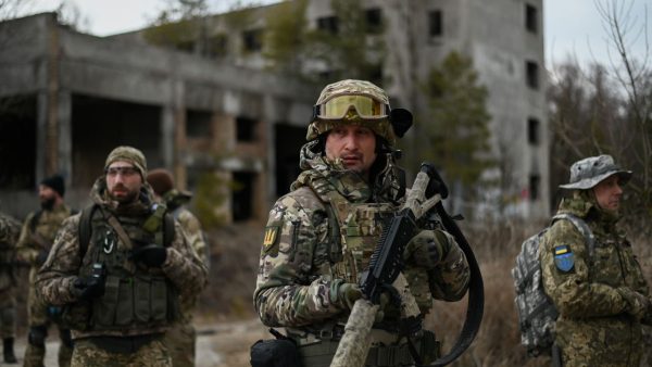 Photo: Ukrainian civilian volunteers and reservists of the Kyiv Territorial Defense unit conduct weekly combat training in an abandoned asphalt factory on the outskirts of Kyiv, as Russian forces continue to mobilize en masse on the Ukrainian border. Kyiv, Ukraine, February 19, 2022. Credit: Justin Yau/Sipa USA
