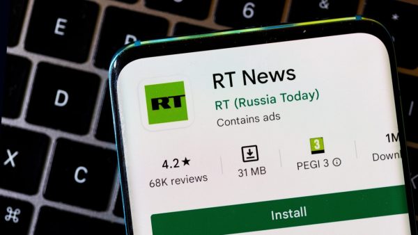 Photo: RT News (Russia Today) app is seen on a smartphone in this illustration taken February 27, 2022. Credit: REUTERS/Dado Ruvic/Illustration.