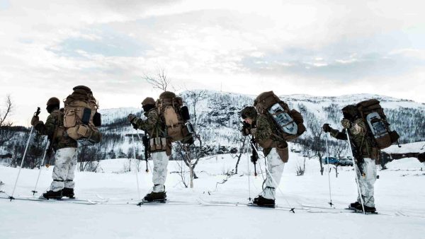 Photo: U.S. Marines traverse arctic terrain on skis near Moen, Norway as part of Exercise White Claymore in February 2018. During the exercise, Marines with Marine Rotational Force-Europe honed their winter warfare skills with UKRoyal Marines with 45 Commando. Credit: NATO