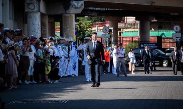 ODESA, Ukraine (July 7, 2019)  President of Ukraine, Volodymyr Zelenskyy, visits ships from exercise Sea Breeze 2019 participating nations during Ukrainian Navy Day in Odesa, Ukraine, July 7, 2019. Sea Breeze is a U.S. and Ukraine co-hosted multinational maritime exercise held in the Black Sea, designed to enhance interoperability of participating nations and strengthen maritime security and peace within the region. (U.S. Navy photo by Mass Communication Specialist 3rd Class T. Logan Keown/Released)