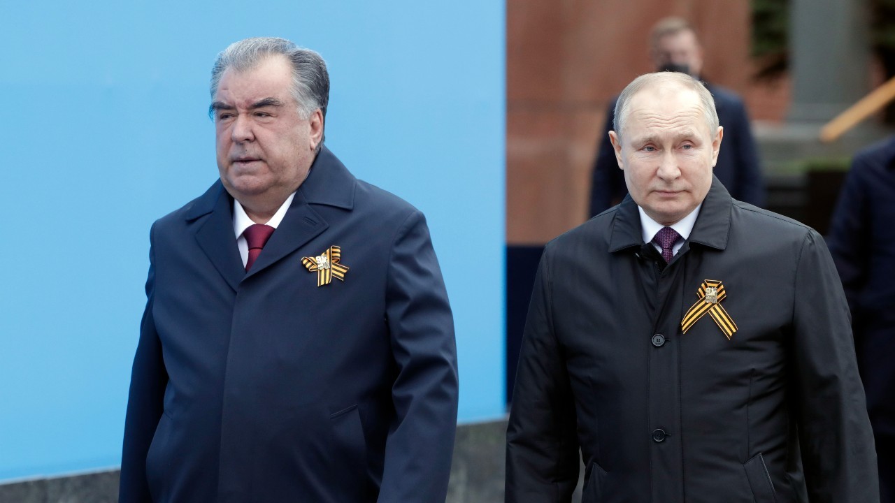 Photo: President Vladimir Putin welcomed President Rahmon for the parade marking 76th anniversary of Great Victory in Moscow. Credit: President of Tajikistan.