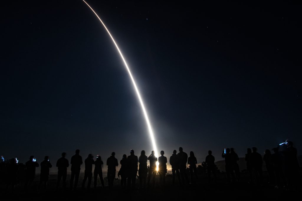 Photo: An Air Force Global Strike Command unarmed Minuteman III Intercontinental Ballistic Missile launches during an operational test at 1:13 A.M. PDT, Sept. 7 at Vandenberg Space Force Base, Calif. ICBM test launches demonstrate that the US ICBM fleet is relevant, essential and key to leveraging dominance in an era of strategic competition. Credit: US Air Force/Airman 1st Class Ryan Quijas
