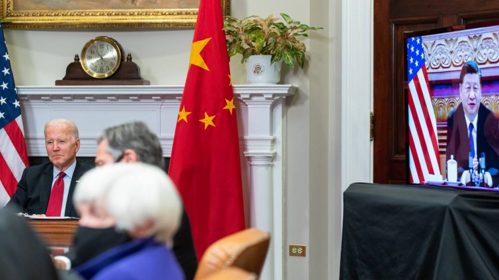 Photo: President Joe Biden participates in a virtual bilateral meeting with Chinese President Xi Jinping Monday, November 15, 2021, in the Roosevelt Room of the White House. Credit: Official White House Photo by Cameron Smith