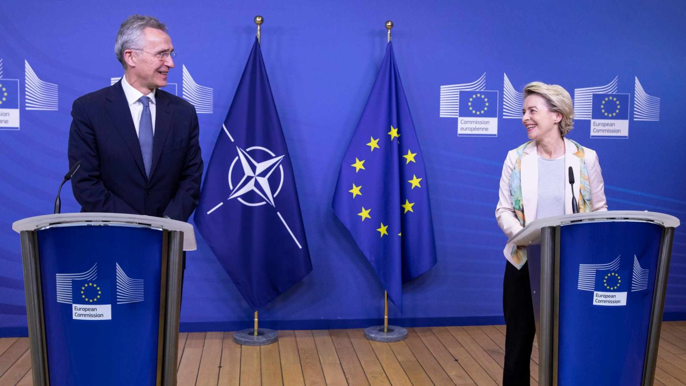 Joint press statements by NATO Secretary General Jens Stoltenberg and the President of EuropeanCommission, Ursula von der Leyen ahead of a meeting with the College of Commissioners. December 15, 2020. Credit: NATOWP