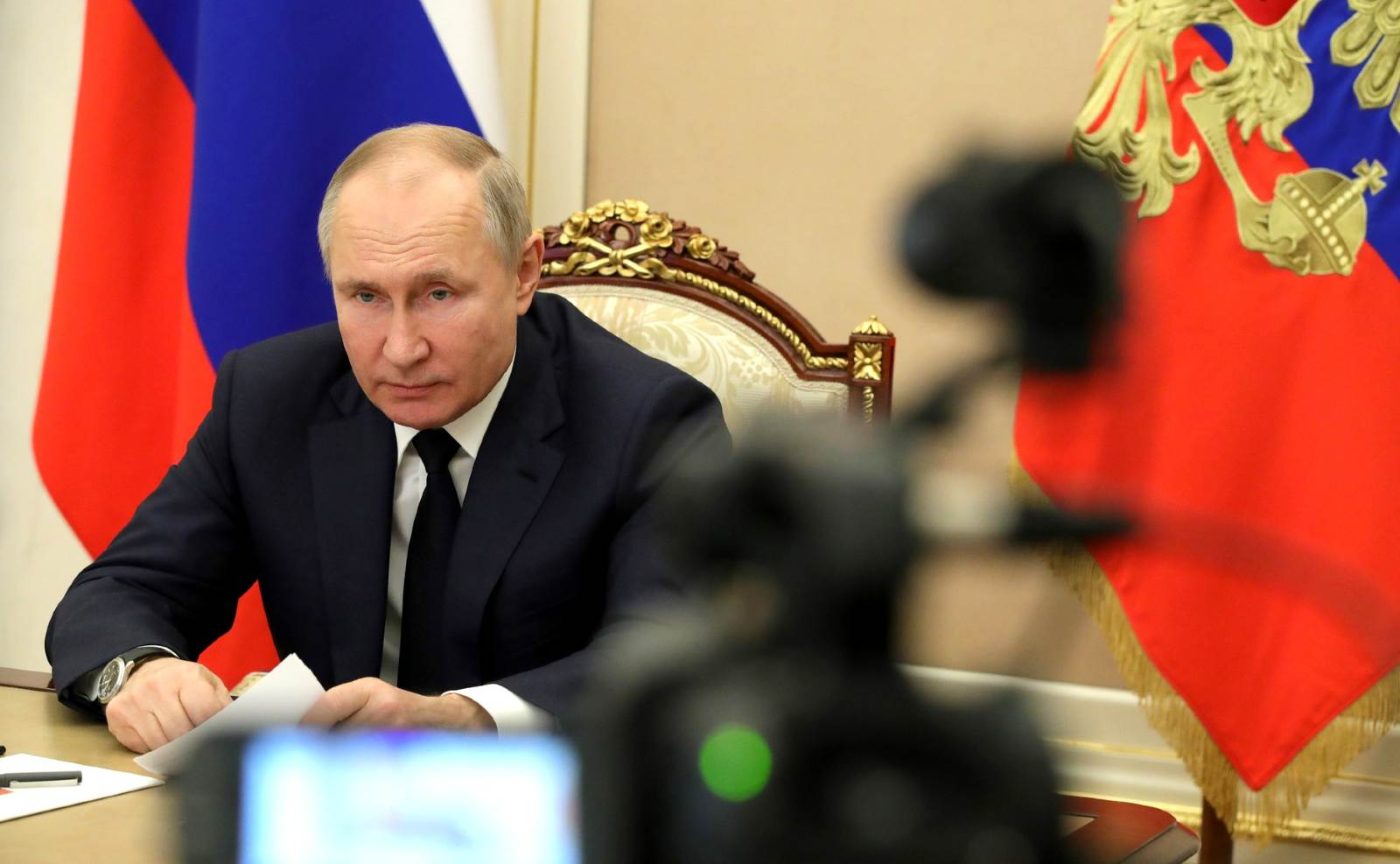 Photo: Russian President Vladimir Putin held a meeting via videoconference, during which the situation in the banking sector and the financial market at the end of 2020, as well as issues of further development of the banking sector, were discussed. February 1, 2021. Credit: Kremlin
