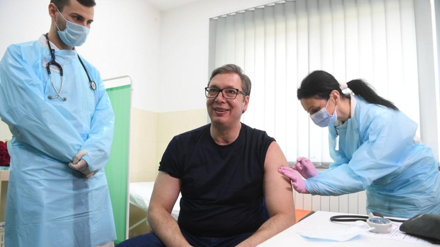 Photo: President Vučić receives a vaccine in Rudna Glava. Credit: Presidency of Serbia / Dimitrije Gol