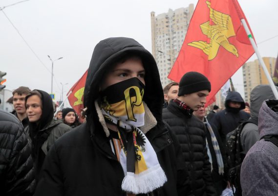 Photo: People take part in the annual Russian March demonstration, organised by nationalists and activists of far-right political groups, on the National Unity Day in Moscow, Russia November 4, 2019. Credit: REUTERS/Tatyana Makeyeva.