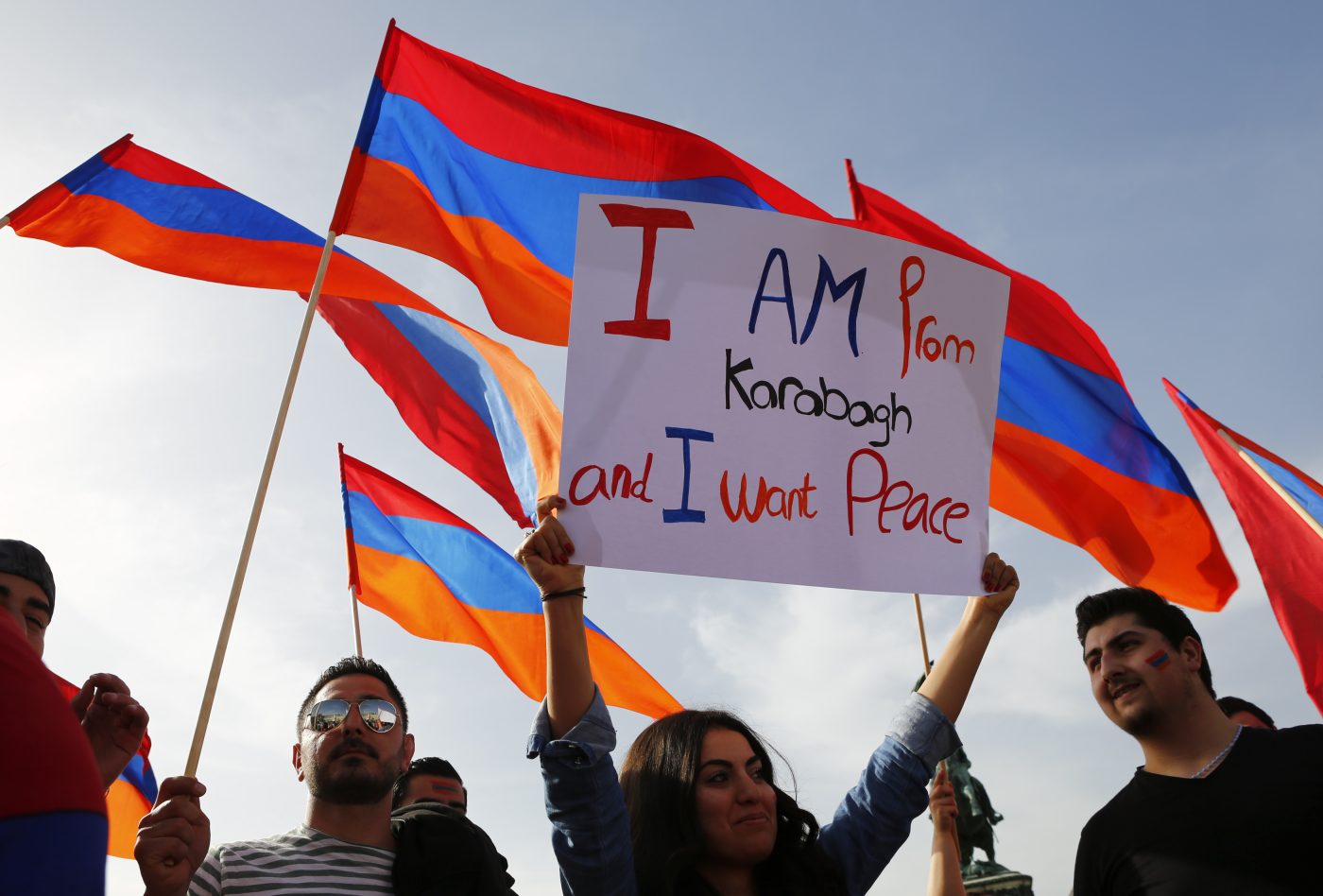 Photo: People take part in a rally for peace in Nagorno-Karabakh, in Vienna, Austria, April 5, 2016. Credit: REUTERS/Leonhard Foeger
