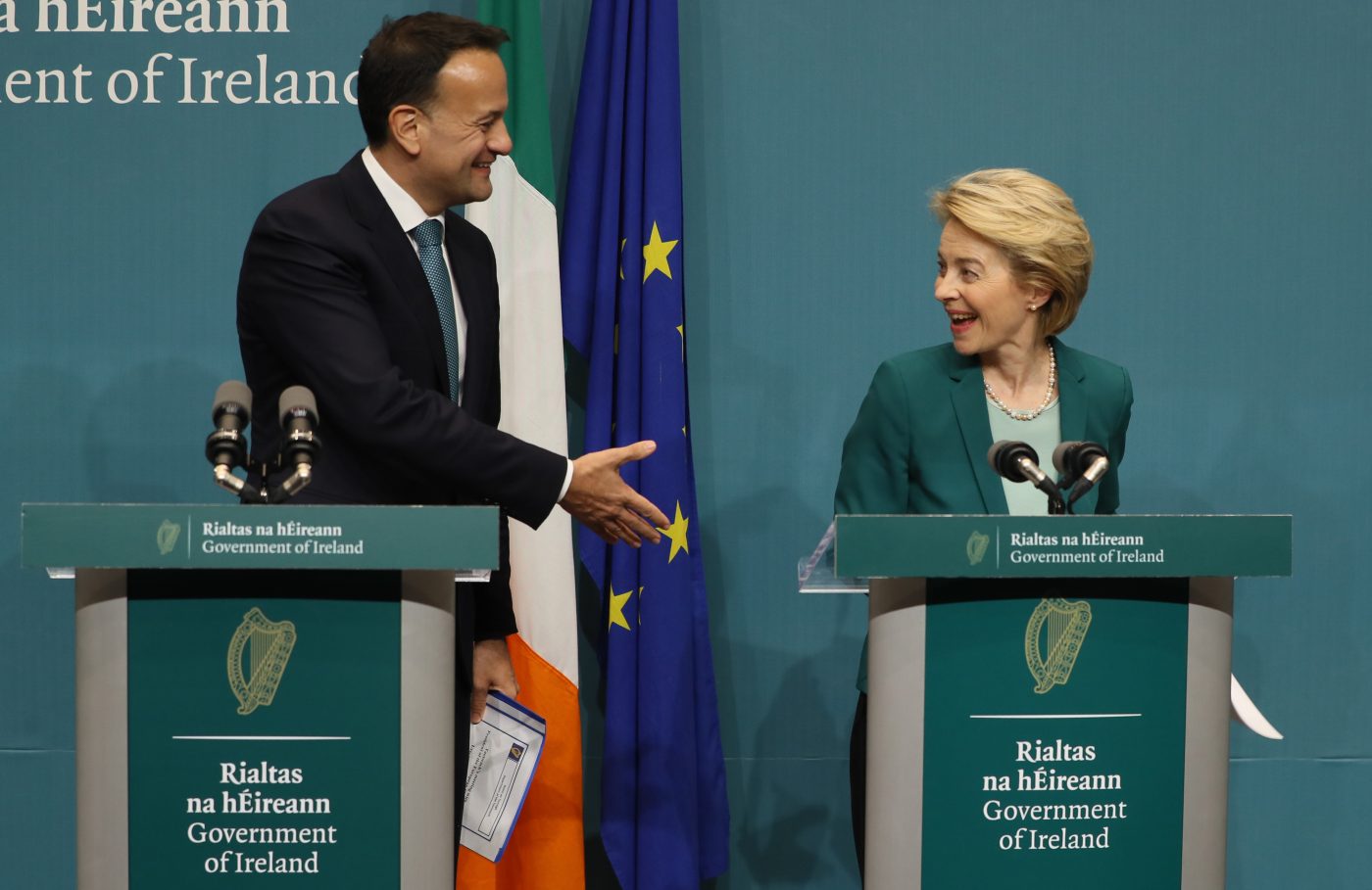 Photo: Taoiseach Leo Varadkar and European Commission President Ursula von der Leyen hold a joint press conference at Government Buildings, Dublin. Credit: Brian Lawless/PA Images