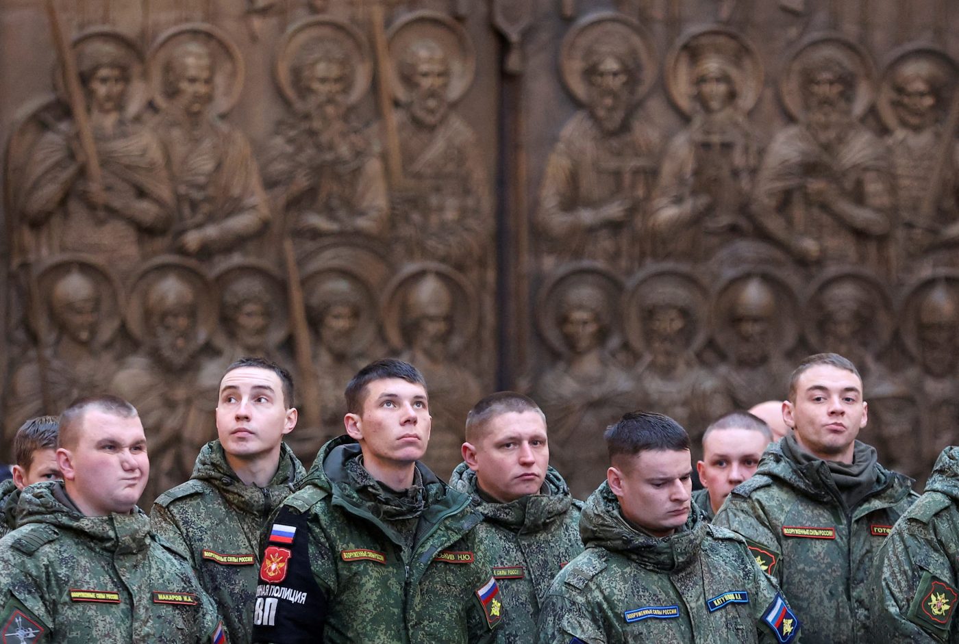 Photo: Russian service personnel attend a service led for believers, including multi-child families, Russia's soldiers involved in a military campaign in Ukraine and their relatives, at the Main Cathedral of the Russian Armed Forces near Moscow, Russia, January 15, 2023. Credit: REUTERS/Yulia Morozova TPX IMAGES OF THE DAY