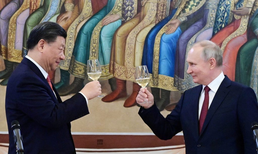 Photo: Russian President Vladimir Putin and Chinese President Xi Jinping attend a reception at the Kremlin in Moscow, Russia March 21, 2023. Credit: Sputnik/Pavel Byrkin/Kremlin via REUTERS