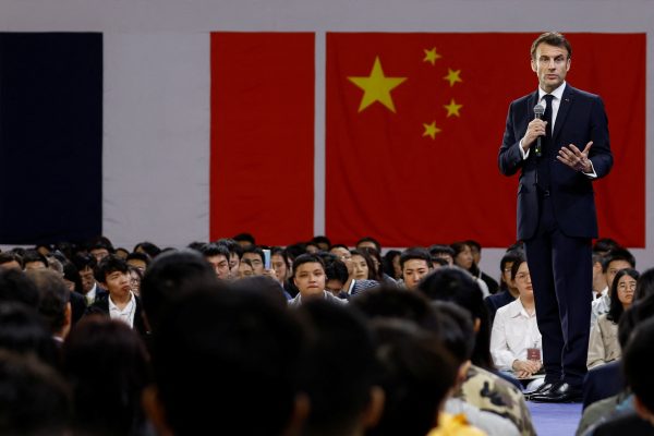 Photo: French President Emmanuel Macron speaks as he visits Sun Yat-sen University in Guangzhou, China, April 7, 2023. Credit: REUTERS/Gonzalo Fuentes