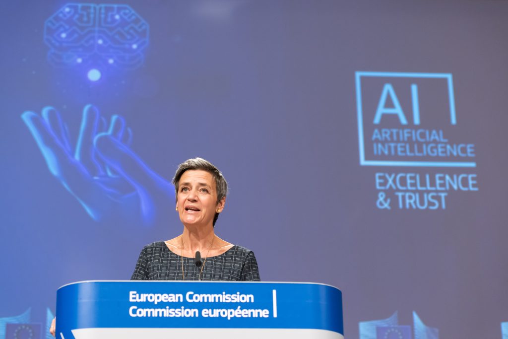 Photo: Margrethe Vestager, Executive Vice-President of the European Commission, speaks on fostering a European approach to Artificial Intelligence. Credit: Aurore Martignoni/European Commission.