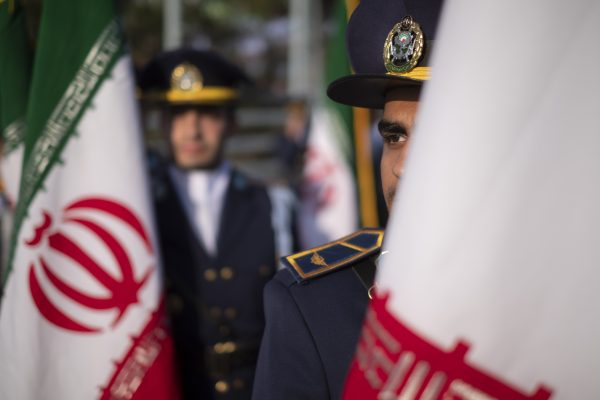 Photo: Members of an Iranian Army honor guard stand next to Iran's flags during a military parade marking Iran's Army Day anniversary near the Imam Khomeini shrine in the south of Tehran, April 18, 2023. Raisi said, we will destroy Haifa and Tel Aviv if Israel takes ''the slightest action'' against Iran. Credit: Photo by Morteza Nikoubazl/NurPhoto