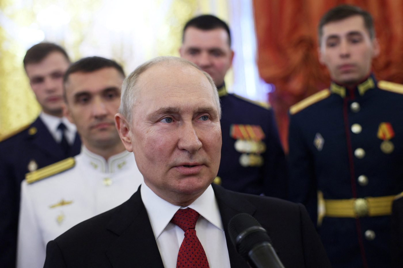 Photo: Russian President Vladimir Putin attends a meeting with graduates of the country's military higher education institutions at the Kremlin in Moscow, Russia June 21, 2023. Credit: Sputnik/Gavriil Grigorov/Kremlin via REUTERS