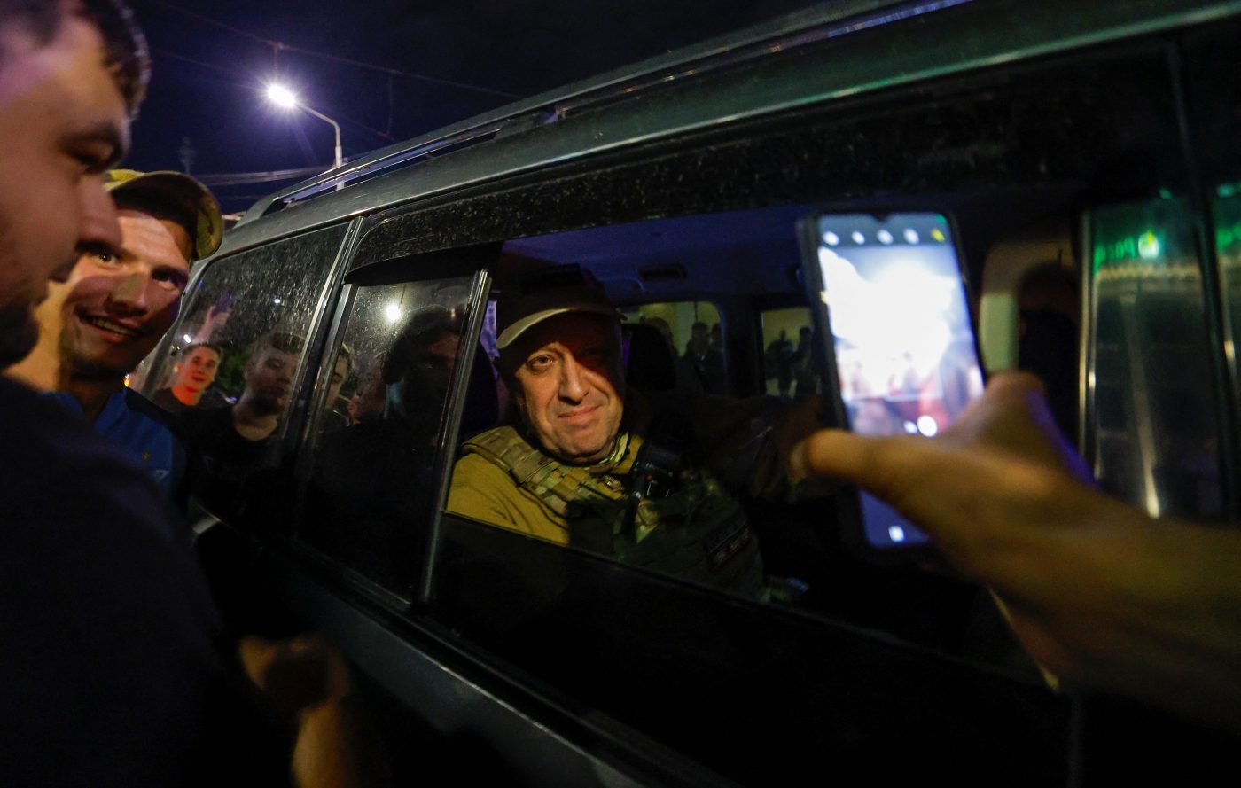 Photo: Wagner mercenary chief Yevgeny Prigozhin leaves the headquarters of the Southern Military District amid the group's pullout from the city of Rostov-on-Don, Russia, June 24, 2023. Credit: REUTERS/Alexander Ermochenko