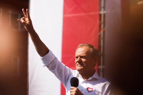 Photo: Opposition party leader Donald Tusk attends an anti-government march on the 34th anniversary of Poland's first postwar democratic election. Warsaw, Poland, June 4, 2023. Half a million people were marching, according to organizers. Large crowds also gathered in other Polish cities. Credit: (Photo by Beata Zawrzel/NurPhoto)