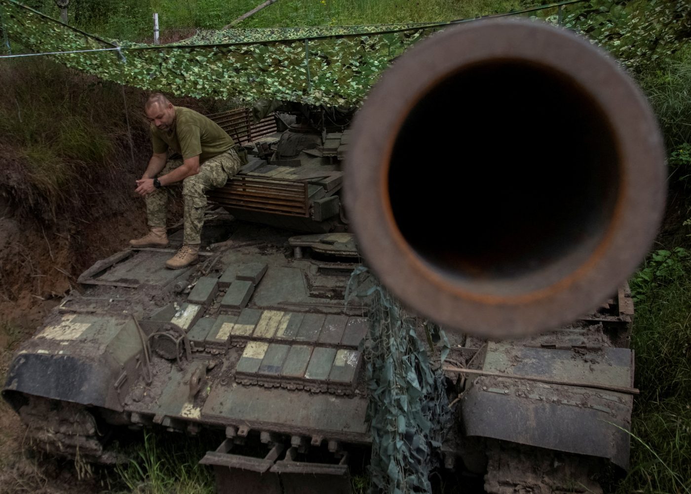 Photo: A Ukrainian serviceman sits atop a tank, amid Russia's attack on Ukraine, in Donetsk region, Ukraine June 12, 2023. Credit: REUTERS/Oleksandr Ratushniak