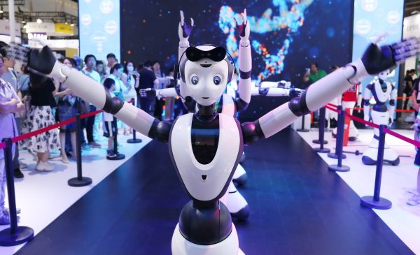 Photo: Human-like intelligent service robots perform a thousand-hand Guanyin dance at the 2023 World Artificial Intelligence Conference in Shanghai, China, July 6, 2023. Credit: Costfoto/NurPhoto