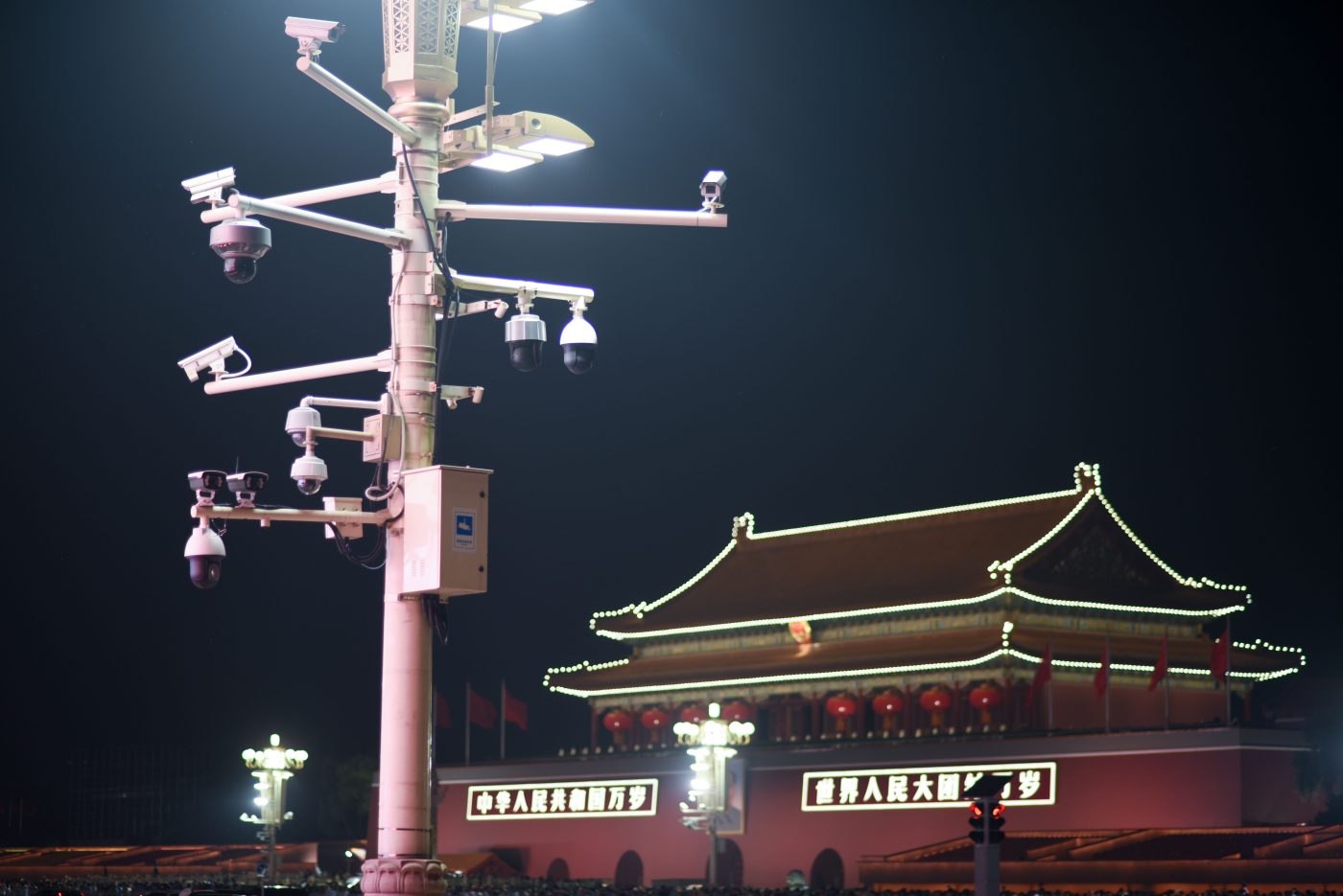 Photo: Several video surveillance cameras are visible on masts located on Tiananmen Square. China?s number of surveillance cameras is expected to rise to over 560 million cameras by 2021, according to a Wall Street Journal report published in late 2019. October 03, 2019 - Beijing, China. Credit: Mehdi Chebil / Hans Lucas via Reuters Connect.