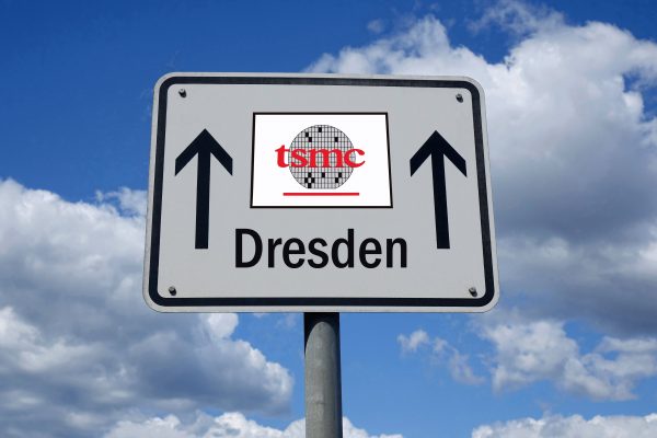 A signpost indicates the way to TSMC Semiconductor factory. August 9, 2023, Borkwalde, Brandenburg. Credit: Sascha Steinach/IMAGO via Reuters Connect.