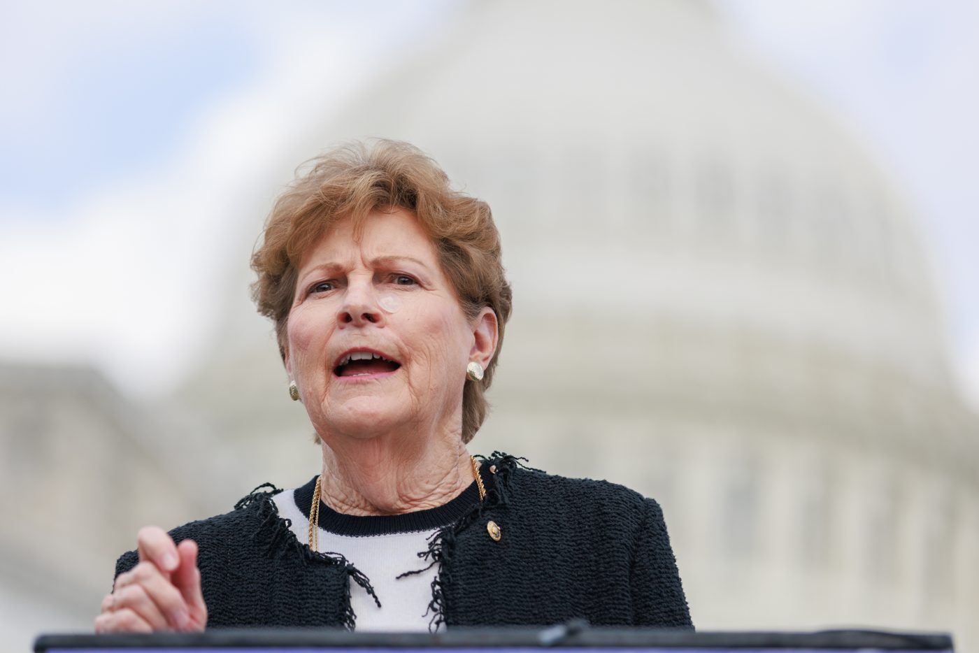 Photo: Senator Jeanne Shaheen (D-NH) speaks at a press conference at the U.S. Capitol on September 12, 2023 on protecting gender-affirming and reproductive health care. Credit: Bryan Olin Dozier/NurPhoto