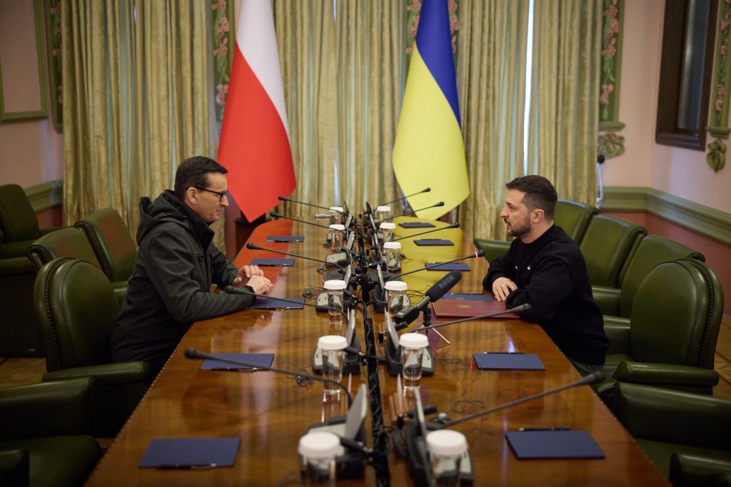 President Zelensky and Prime Minister Moraweicki meet in Kyiv, Ukraine. The Presidential Office of Ukraine. April 5, 2023. 