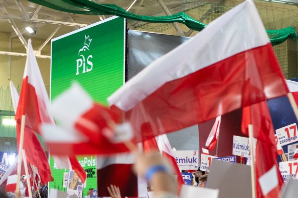 Photo: Polish flags during PiS party convention before the parliamentary election in Poland, Przysucha, Poland on October 10, 2023. NO USE IN POLAND !!! Credit: Photo by Foto Olimpik/NurPhoto