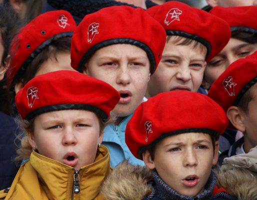 Photo: New recruits attend a swear-in ceremony before joining the Russian military-patriotic club "Yunarmia" (Young army) in the Black Sea port of Sevastopol, Crimea, October 27, 2018. Credit: REUTERS/Pavel Rebrov