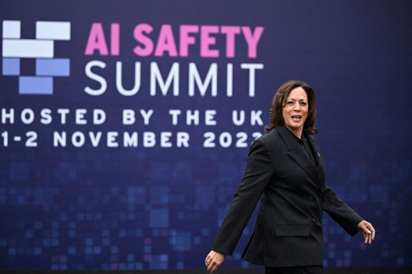 Photo: US Vice President Kamala Harris US Vice President Kamala Harris arrives for the second day of the UK Artificial Intelligence (AI) Safety Summit at Bletchley Park, Britain, November 2, 2023. Credit: Leon Neal/Pool via REUTERS