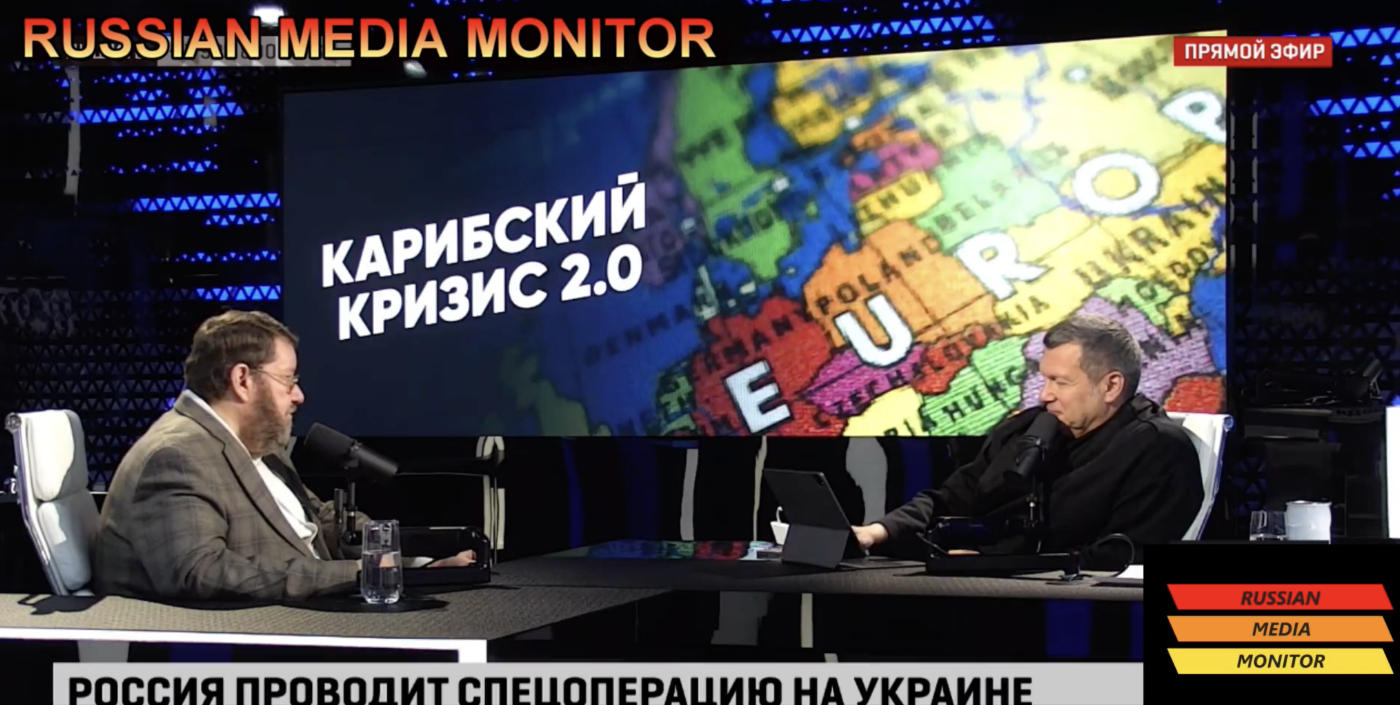 Photo: top pro-Kremlin propagandist Vladimir Solovyov (who is Jewish) and his guest Yevgeny Satanovsky. Credit: Russian Media Monitor via @JuliaDavisNews on Twitter https://twitter.com/JuliaDavisNews/status/1586067284908716032
