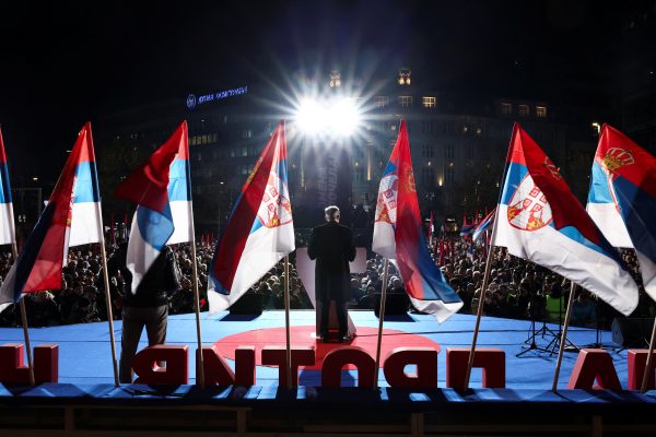 Photo: Zdravko Ponos, president of the Serbia Center (SRCE) party, speaks during a rally of the opposition coalition 'Serbia Against Violence' in Belgrade, Serbia, December 12, 2023. Credit: REUTERS/Marko Djurica